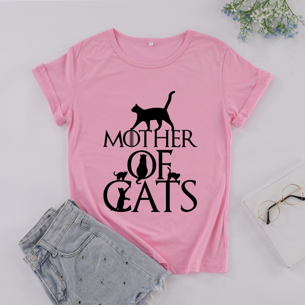 Peris Gems Pink / S Mother of Cats T-Shirts for Women | Cotton Cat Mom O-Neck Tees Mother of Cats T-Shirts for Women Cotton Cat Mom O-Neck Tees SHEIN Amazon Temu