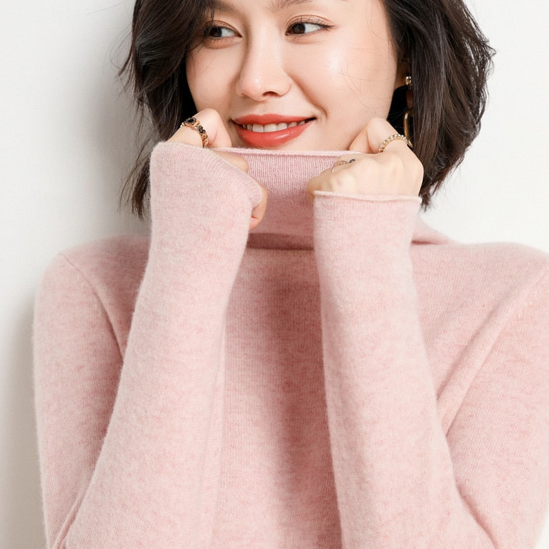 Peris Gems Pink / S Pure Wool Winter Sweater for Women | Solid Slim Turtleneck Sweater Pure Wool Winter Sweater for Women | Solid Slim Sweater SHEIN Amazon Temu