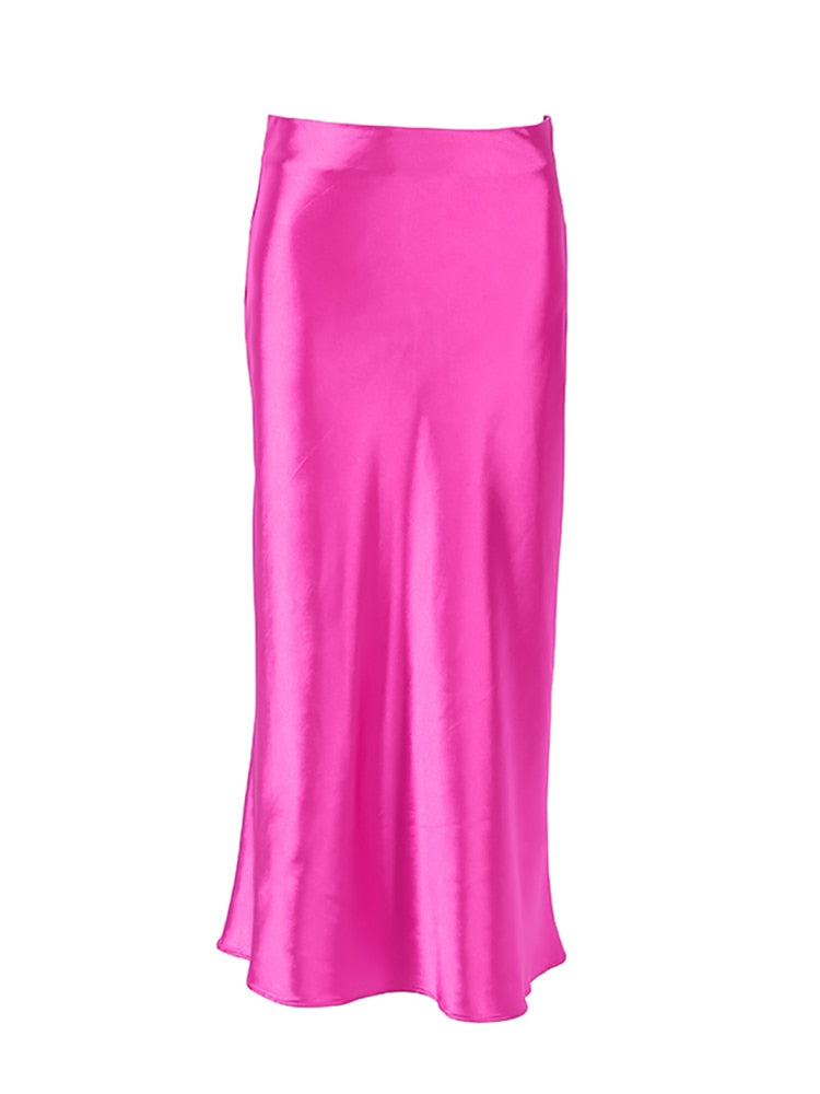 Peris Gems Pink / S Solid Satin Silk Skirt for Women | High Waisted Summer Long Satin Elegant Skirt SHEIN Amazon Temu