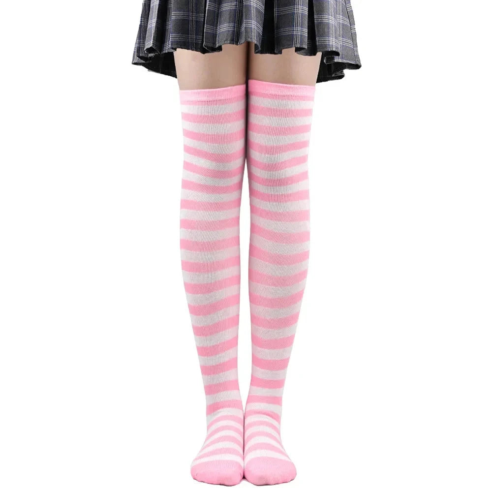 Peris Gems Pink thin bar 12 / One Size Womens Striped Thigh High Stockings Ladies Girls Black White pink Long Over Above Knee Socks Cosplay Lolita Harajuku Y2k 2025 Womens Striped Thigh High Stockings Ladies Girls Black White pink Long Over Above Knee Socks Cosplay Lolita Harajuku Y2k 2025 SHEIN Amazon Temu
