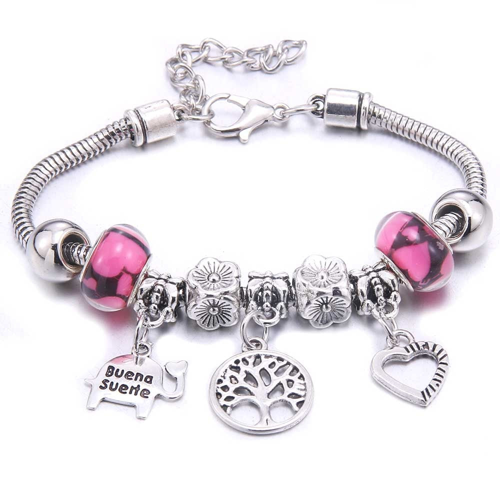 Peris Gems Pink Tree Dragonfly & Owl Pendants Crystal Charm Bracelets | Beads Bracelet for Women Dragonfly & Owl Pendants Crystal Charm Bracelets SHEIN Amazon Temu