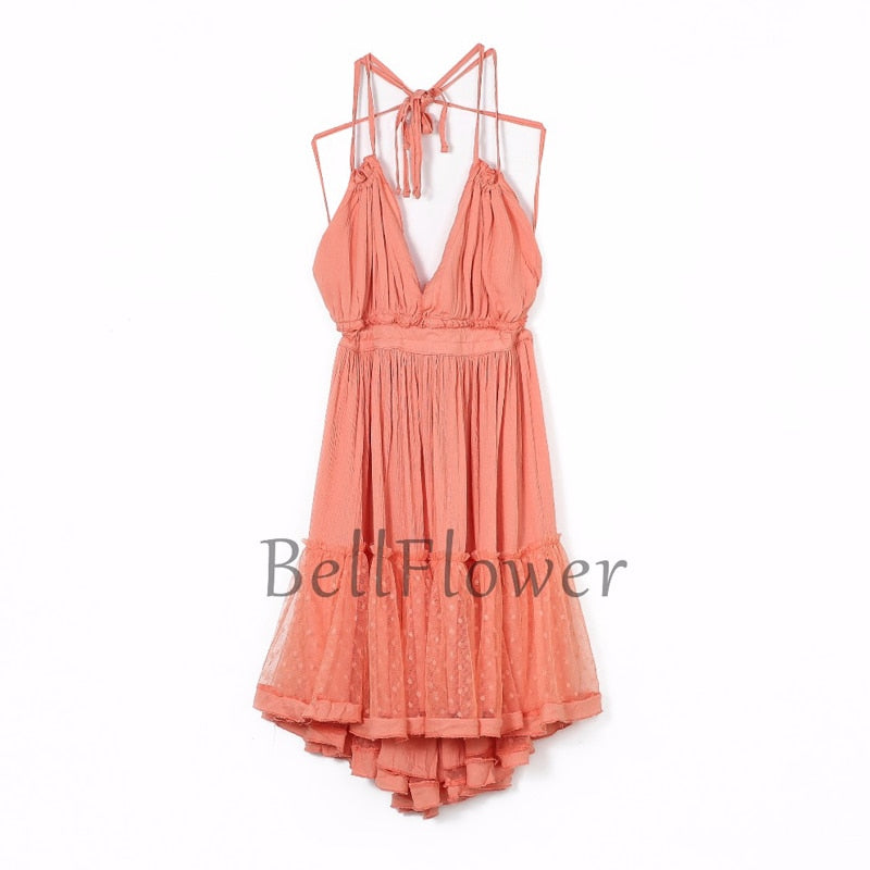 Peris Gems Pink / XS Halter Lace Up Backless Dresses for Women | Women&