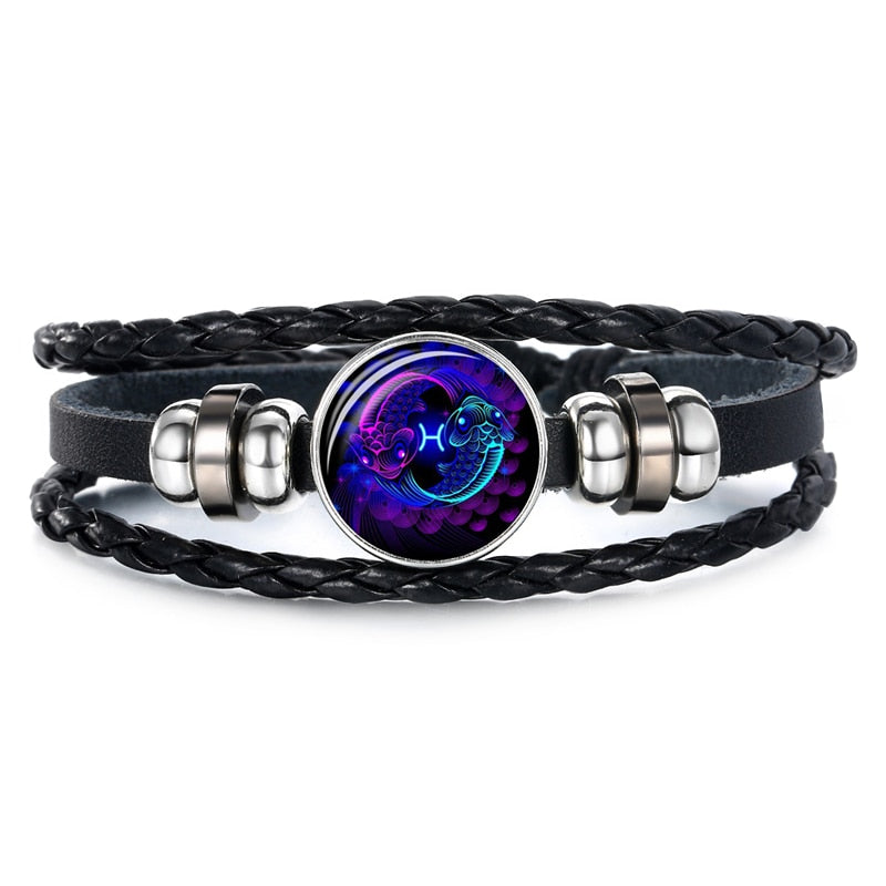 Peris Gems Pisces Constellation Sign Leather Bracelet Unisex | Blue Zodiac Sign Braided Leather Bracelet SHEIN Amazon Temu