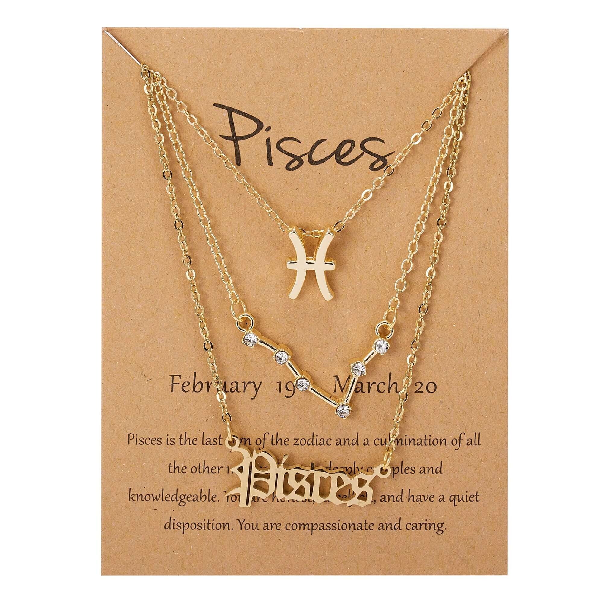 Peris Gems Pisces / Gold Triple-Layered Diamond Astrology Sign Necklace Set SHEIN Amazon Temu