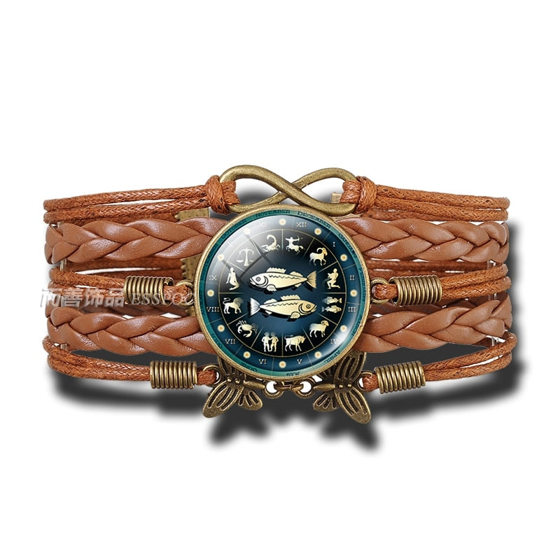 Peris Gems Pisces Multilayered Leather 12 Constellation Zodiac Glass Dome Bracelets Unisex Multilayered Leather 12 Constellation Zodiac Glass Bracelets SHEIN Amazon Temu