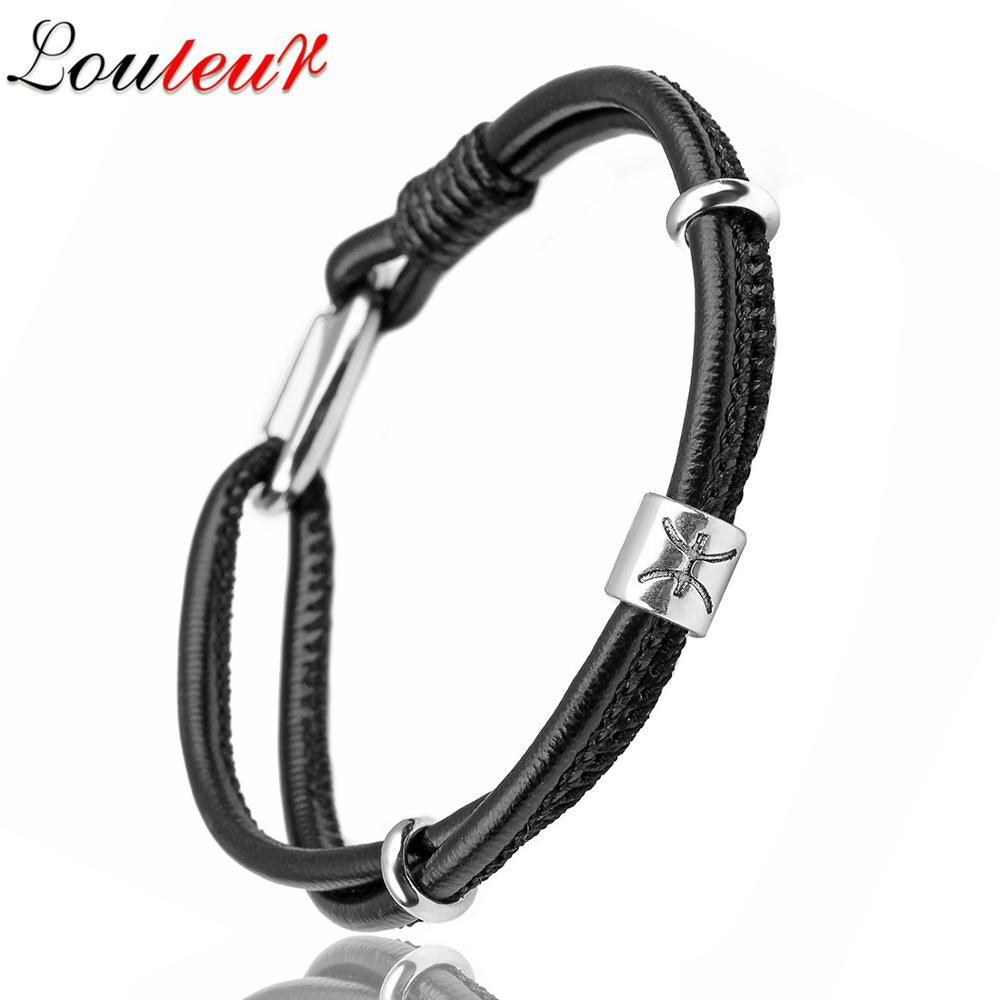 Peris Gems PISCES Steel Leather Zodiac Sign Bracelet Unisex | Silver Leather Bracelet Leather Zodiac Sign Bracelet Unisex |Silver Leather Bracelet SHEIN Amazon Temu