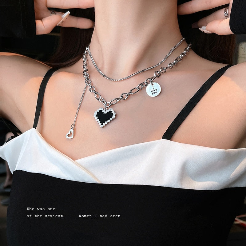 Peris Gems Pixel Heart Black Pixel Heart Silver Necklace for Women SHEIN Amazon Temu