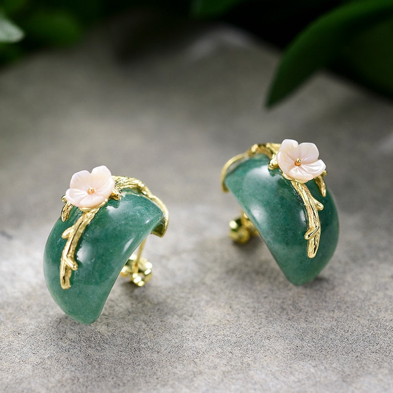 Peris Gems Plum Flower Stud Earrings for Women | Sterling Silver Natural Aventurine Plum Flower Stud Earrings for Women | Sterling Silver Natural SHEIN Amazon Temu