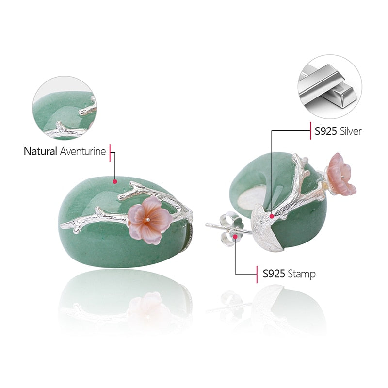 Peris Gems Plum Flower Stud Earrings for Women | Sterling Silver Natural Aventurine Plum Flower Stud Earrings for Women | Sterling Silver Natural SHEIN Amazon Temu