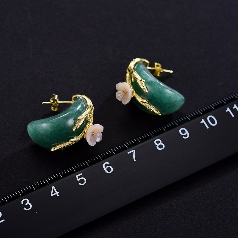 Peris Gems Plum Flower Stud Earrings for Women | Sterling Silver Natural Aventurine Plum Flower Stud Earrings for Women | Sterling Silver Natural SHEIN Amazon Temu