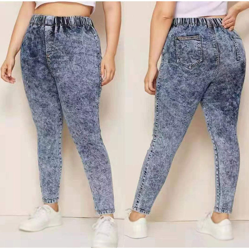 Peris Gems Plus Size Elastic Denim Pants | Women&