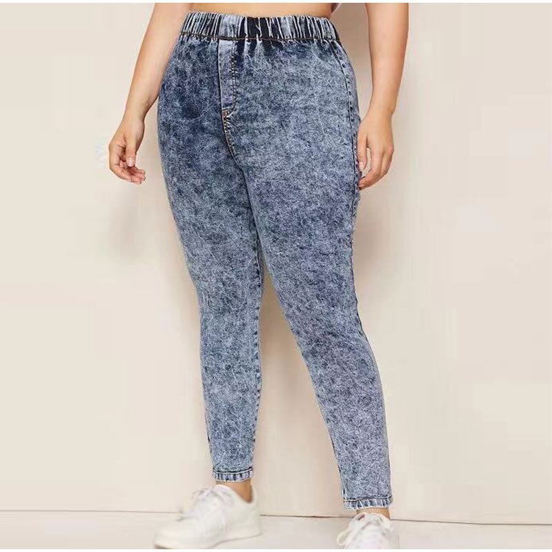 Peris Gems Plus Size Elastic Denim Pants | Women&