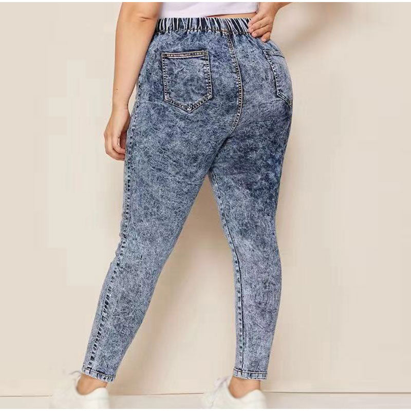 Peris Gems Plus Size Elastic Denim Pants | Women&