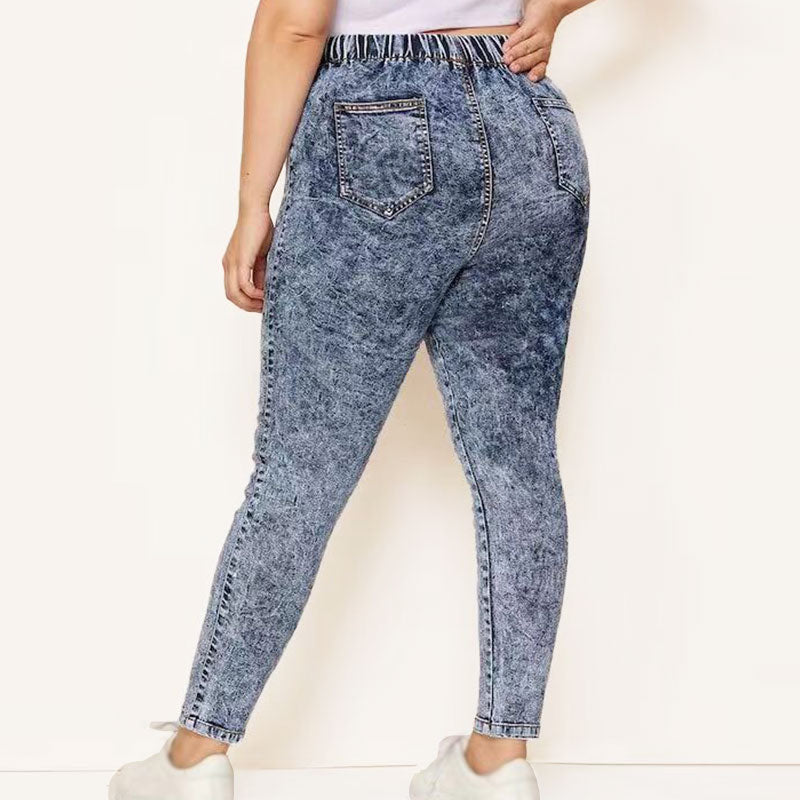 Peris Gems Plus Size Elastic Denim Pants | Women&
