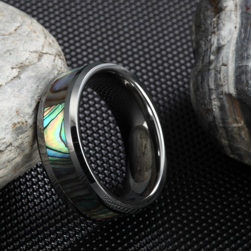 Peris Gems Polished Oil Drip Tungsten Carbide Rings Unisex | Green Abalone Ring Polished Oil Drip Tungsten Carbide Ring Unisex Green Abalone SHEIN Amazon Temu