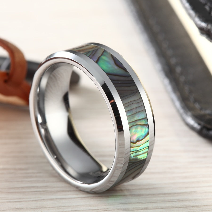 Peris Gems Polished Oil Drip Tungsten Carbide Rings Unisex | Green Abalone Ring Polished Oil Drip Tungsten Carbide Ring Unisex Green Abalone SHEIN Amazon Temu