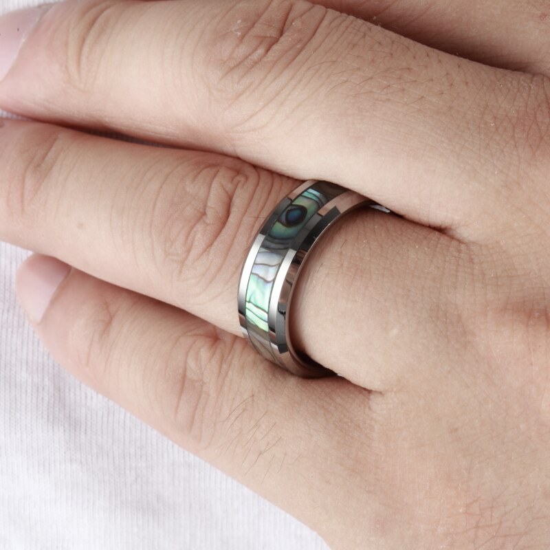 Peris Gems Polished Oil Drip Tungsten Carbide Rings Unisex | Green Abalone Ring Polished Oil Drip Tungsten Carbide Ring Unisex Green Abalone SHEIN Amazon Temu