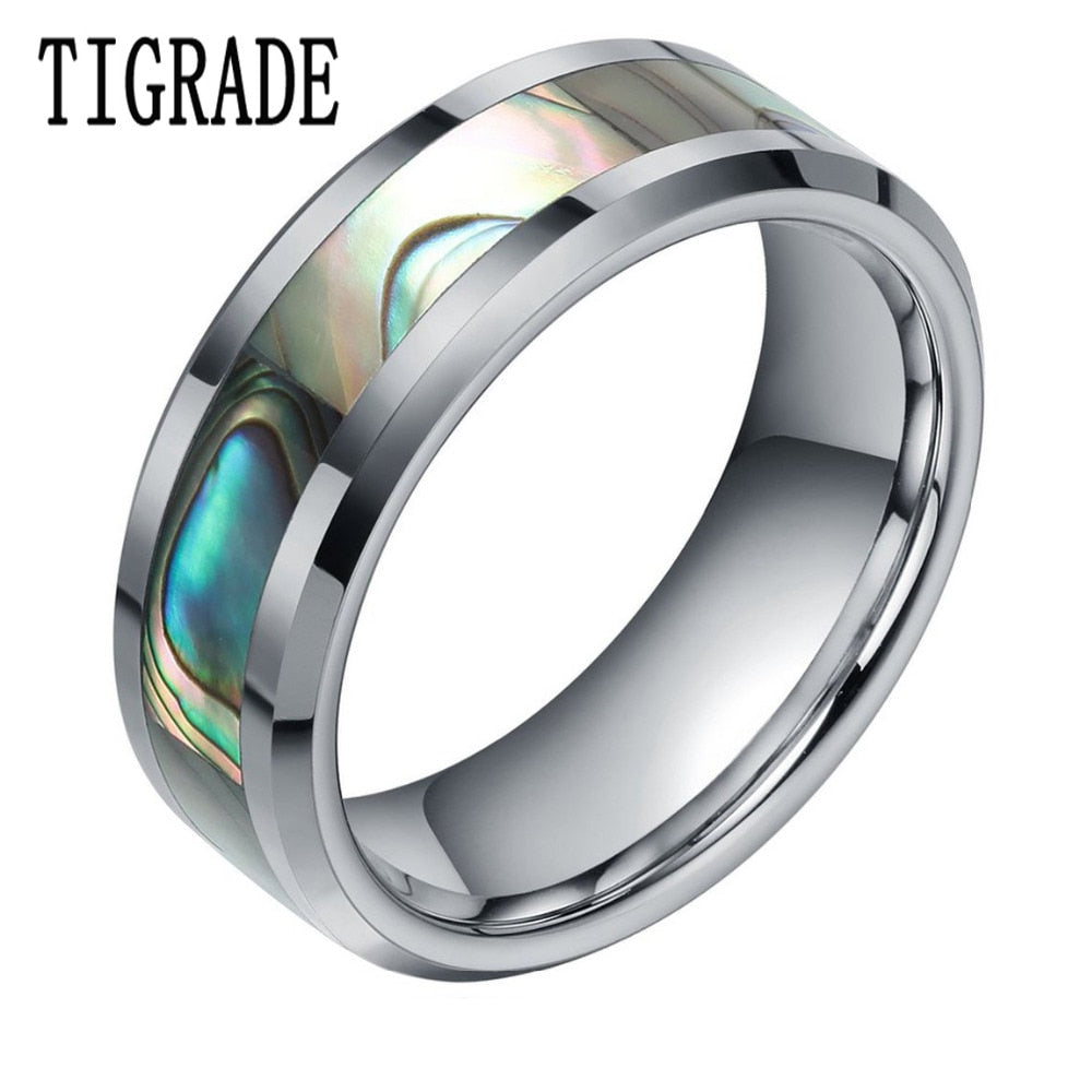 Peris Gems Polished Oil Drip Tungsten Carbide Rings Unisex | Green Abalone Ring Polished Oil Drip Tungsten Carbide Ring Unisex Green Abalone SHEIN Amazon Temu