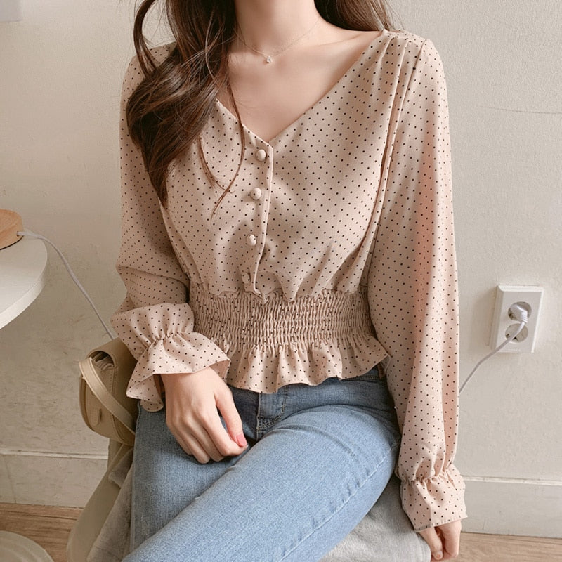 Peris Gems Polka Dot Flare Sleeve Blouse Shirt for Women | Slim Waist Shirt Polka Dot Flare Sleeve Blouse Shirt for Women | Slim Shirt SHEIN Amazon Temu