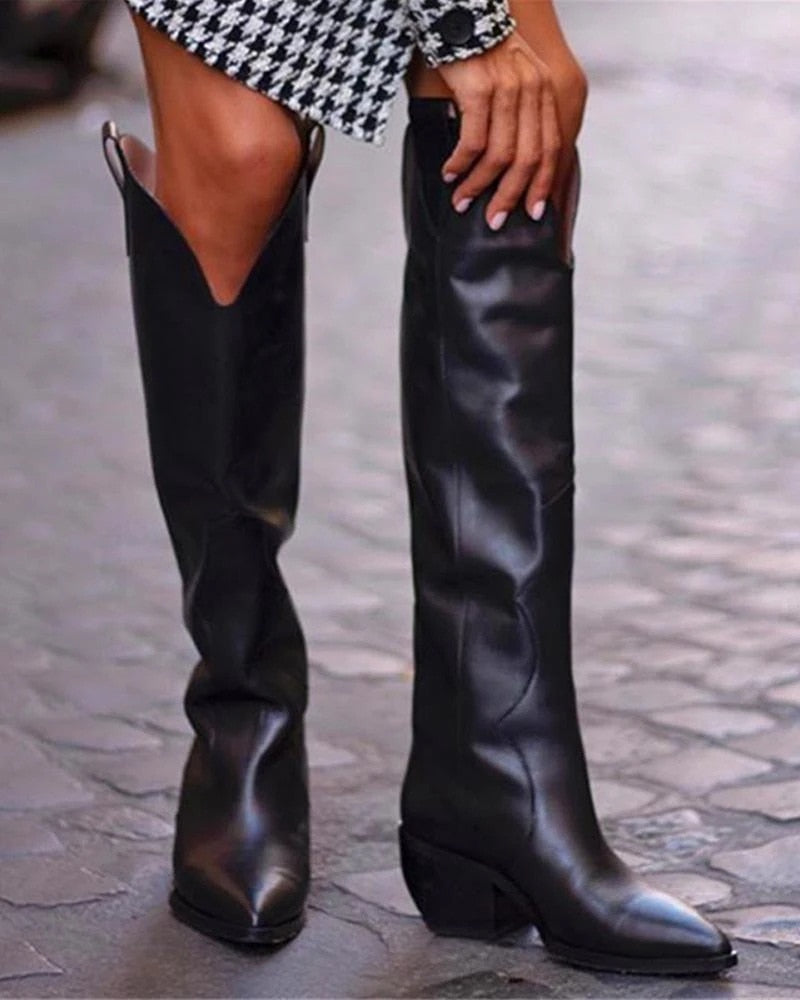 Peris Gems PU Leather Cowboy Boots for Women | Knee High Leather Boots SHEIN Amazon Temu
