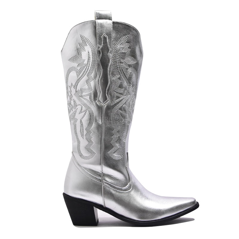 Peris Gems PU Leather Cowboy Boots for Women | Knee High Leather Boots SHEIN Amazon Temu