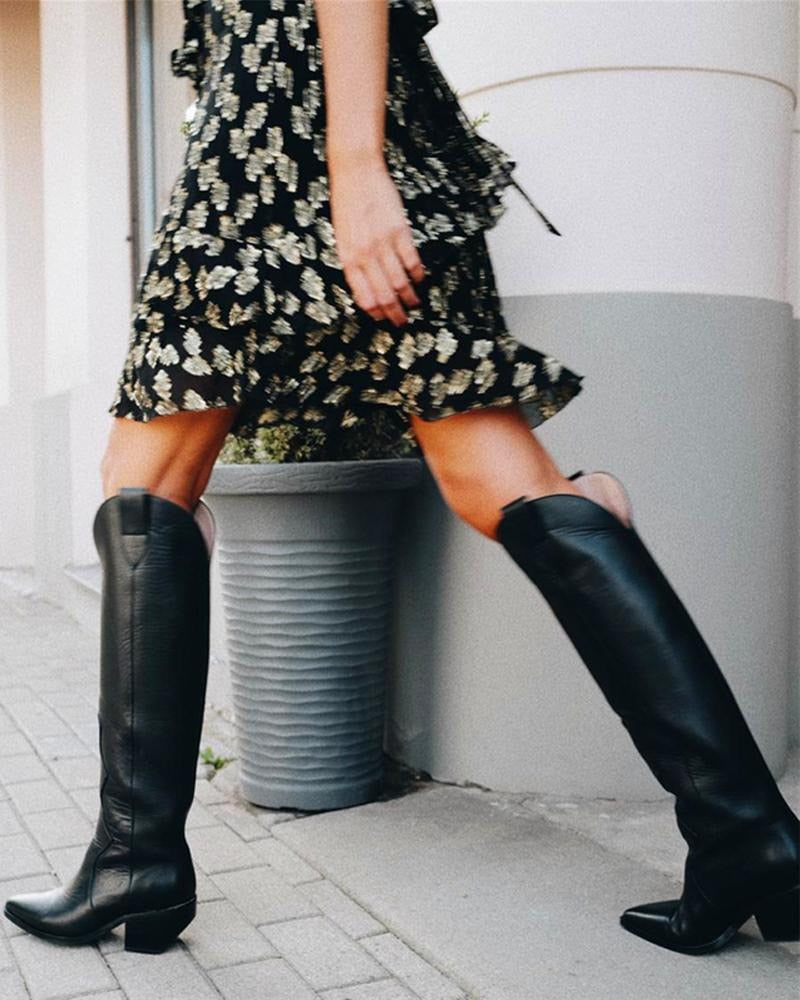 Peris Gems PU Leather Cowboy Boots for Women | Knee High Leather Boots SHEIN Amazon Temu