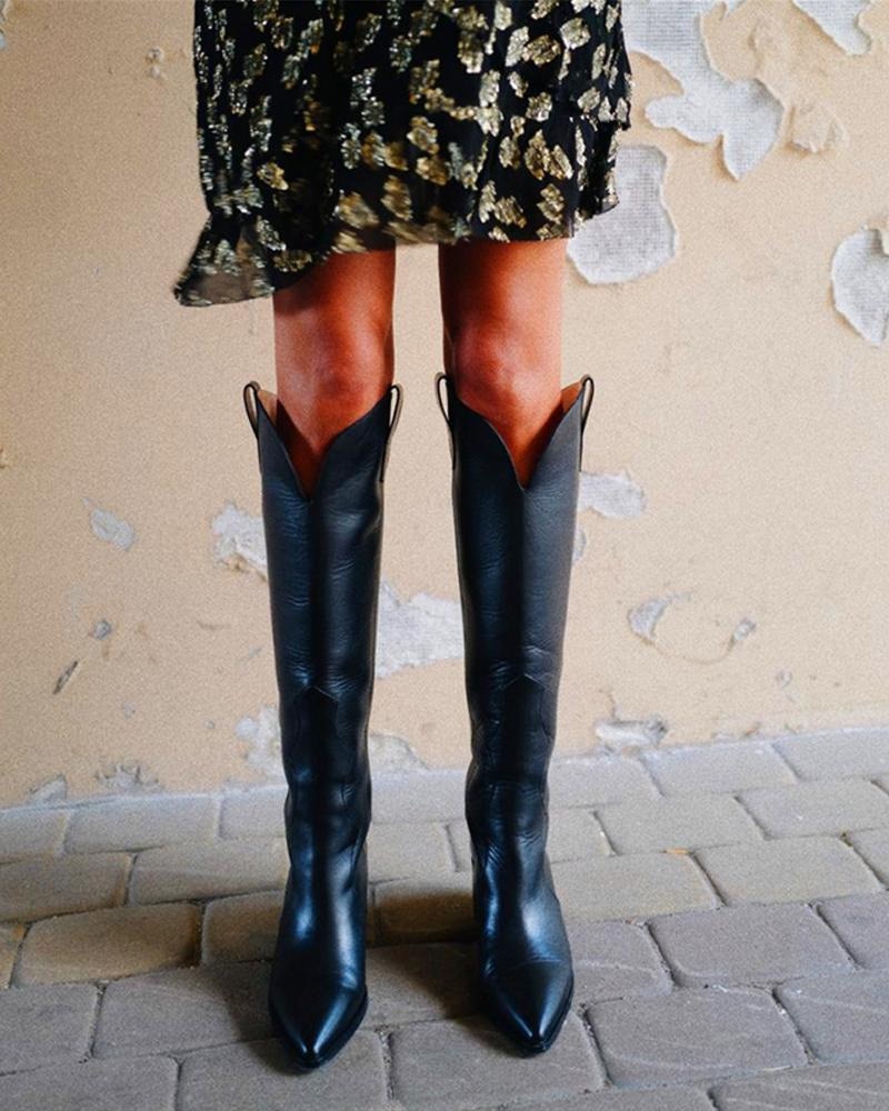 Peris Gems PU Leather Cowboy Boots for Women | Knee High Leather Boots SHEIN Amazon Temu