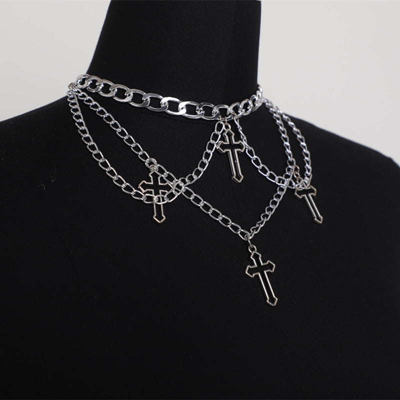 Peris Gems Punk Grunge Silver Layered Jesus Cross Choker Necklaces for Women SHEIN Amazon Temu