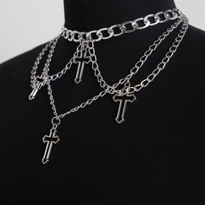 Peris Gems Punk Grunge Silver Layered Jesus Cross Choker Necklaces for Women SHEIN Amazon Temu
