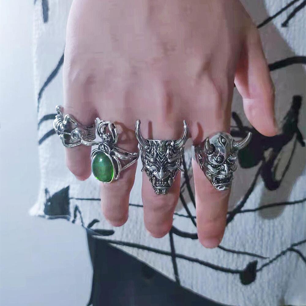 Peris Gems Punk Skull Hannya Mask Rings | Open Rings SHEIN Amazon Temu