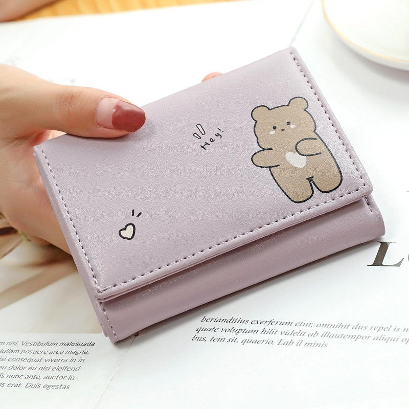 Peris Gems Purple Bear Cute Animal Art Small Wallet for Women | Short Purse for Females Small Card Holder SHEIN Amazon Temu