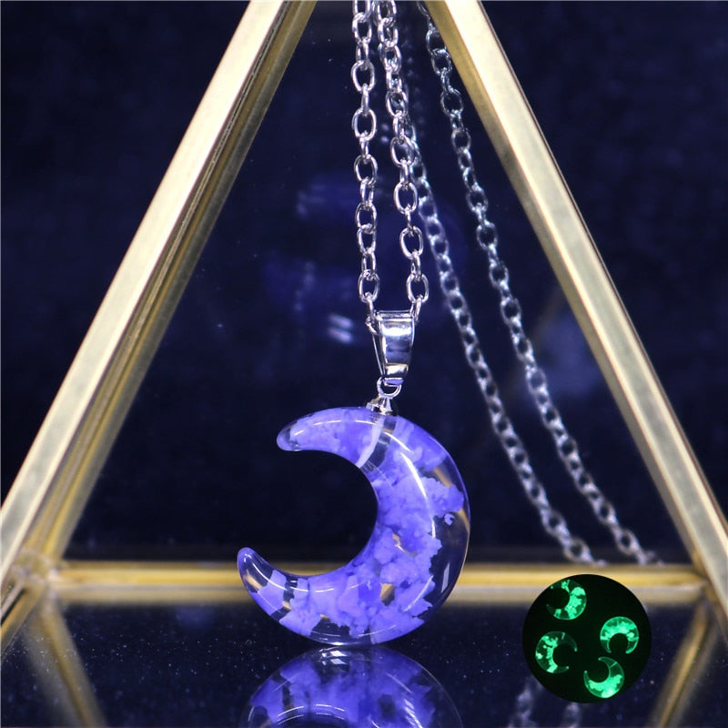 Peris Gems Purple Crescent Moon Transparent Resin Round Ball Pendant Necklace - Blue Sky White Cloud Chain Necklace SHEIN Amazon Temu