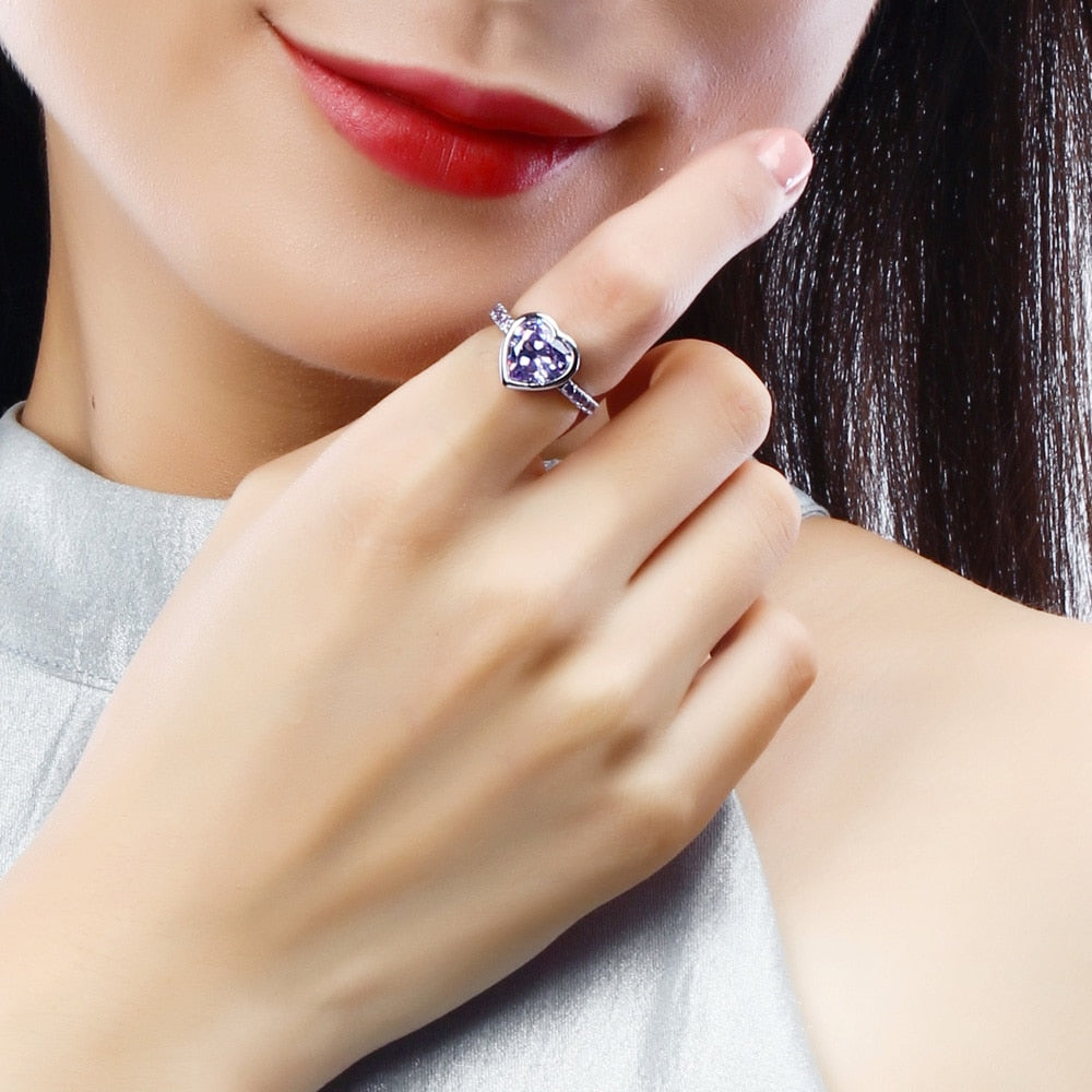 Peris Gems Purple Heart Ring for Women | Silver and Purple Diamond Love Ring SHEIN Amazon Temu