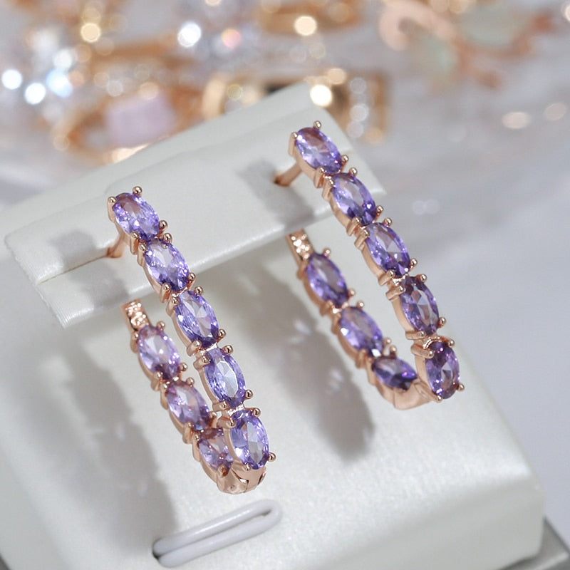 Peris Gems Purple Oval Claw Drop Earrings for Women | Gold Stud Earrings Purple Oval Claw Drop Earrings for Women | Gold Stud Earring SHEIN Amazon Temu