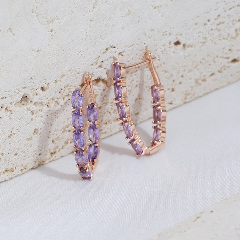 Peris Gems Purple Oval Claw Drop Earrings for Women | Gold Stud Earrings Purple Oval Claw Drop Earrings for Women | Gold Stud Earring SHEIN Amazon Temu