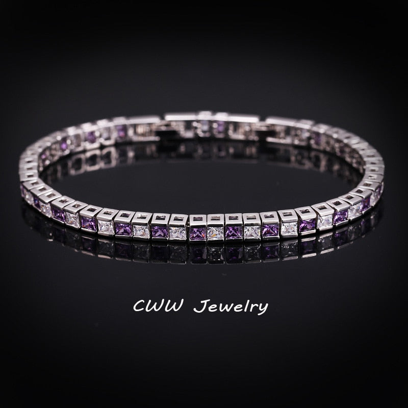 Peris Gems purple Square Diamond Tennis Bracelet for Women | Silver Fashion Bracelet for Women SHEIN Amazon Temu