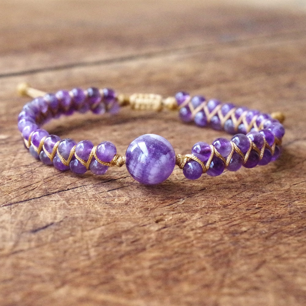 Peris Gems Purple Stone String Beads Bracelet Unisex | Yoga Bracelet SHEIN Amazon Temu