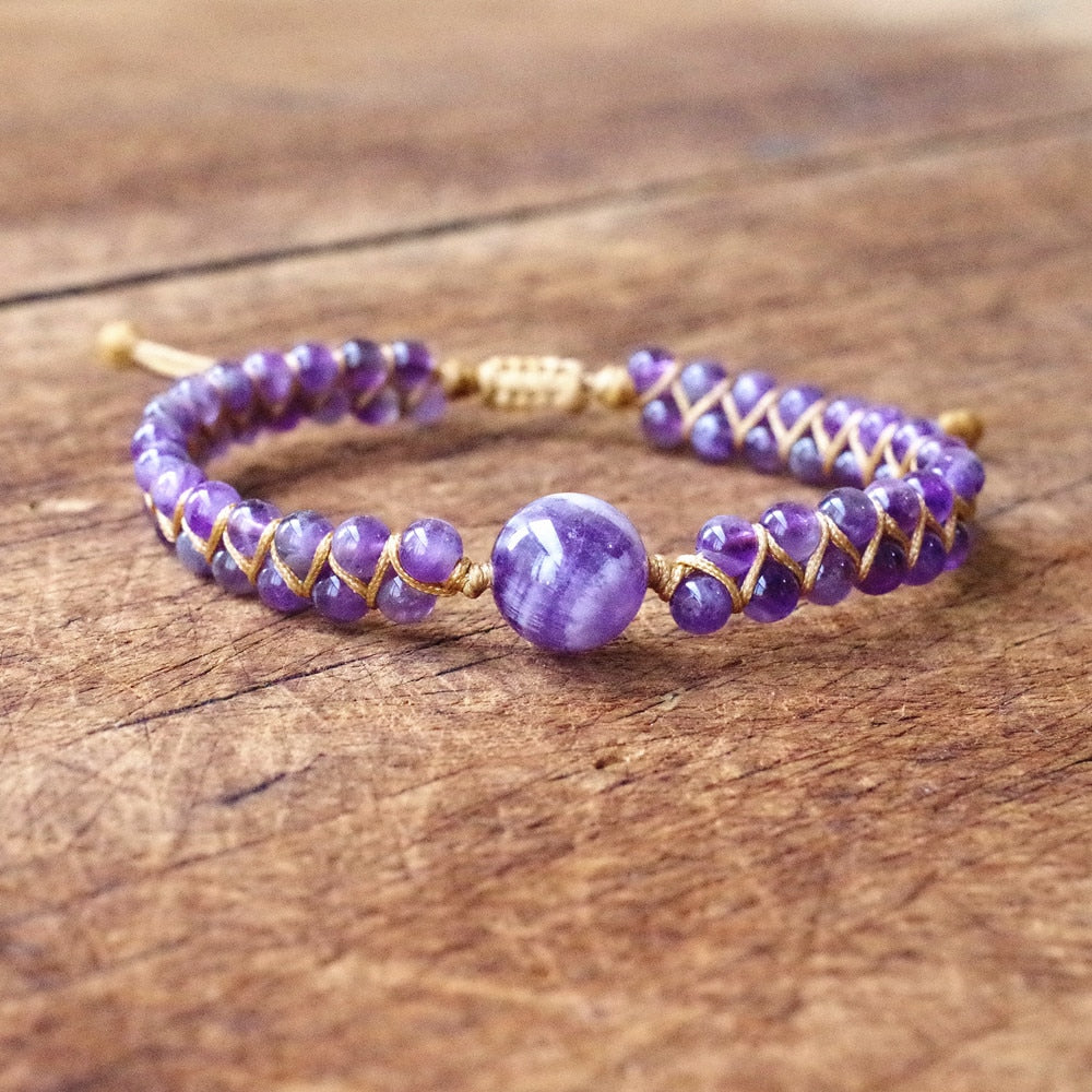 Peris Gems Purple Stone String Beads Bracelet Unisex | Yoga Bracelet SHEIN Amazon Temu