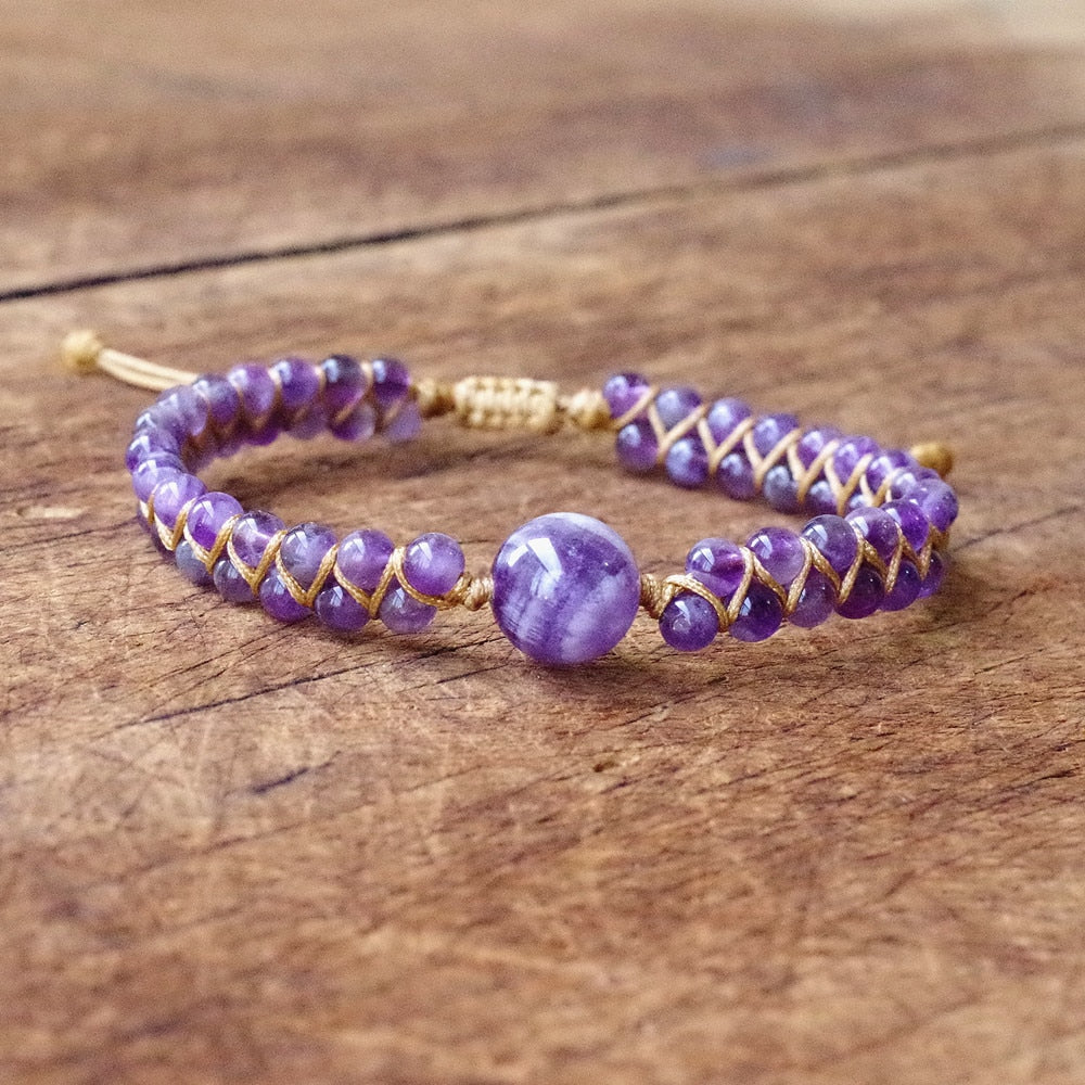 Peris Gems Purple Stone String Beads Bracelet Unisex | Yoga Bracelet SHEIN Amazon Temu