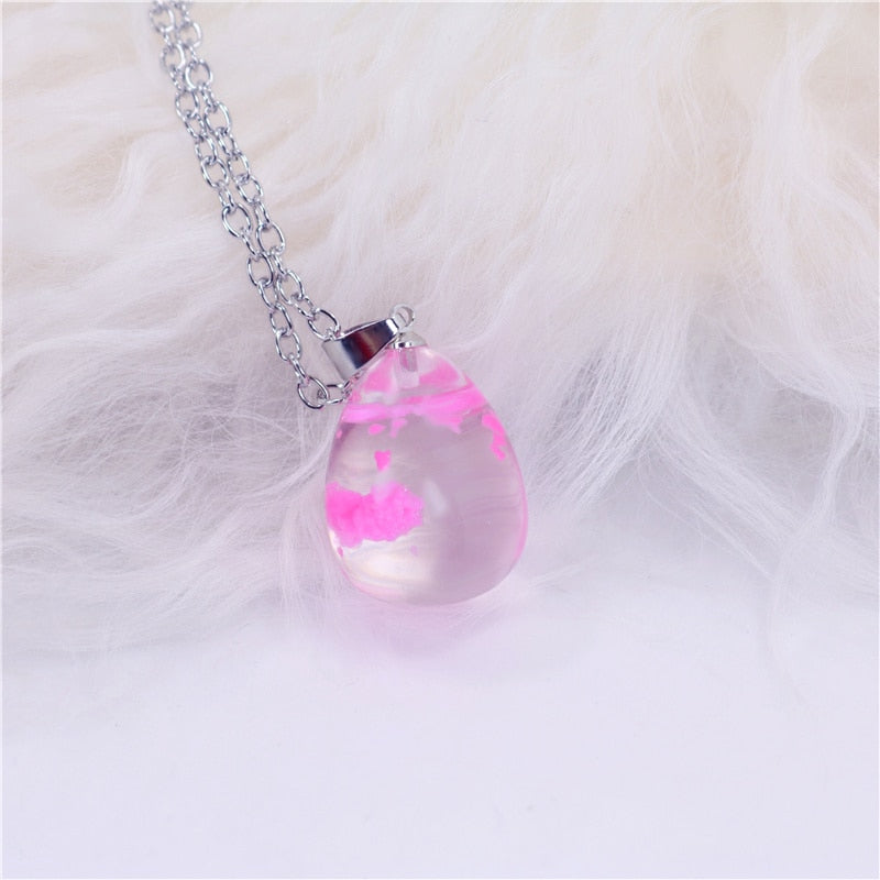 Peris Gems Purple Transparent Resin Round Ball Pendant Necklace - Blue Sky White Cloud Chain Necklace SHEIN Amazon Temu