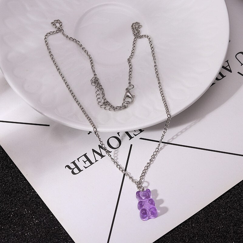Peris Gems Purpul Rainbow Gummy Bear Pendant Necklace for Women | Cartoon Bear Jewelry Rainbow Gummy Bear Pendant Necklace for Women | Cartoon Bear SHEIN Amazon Temu
