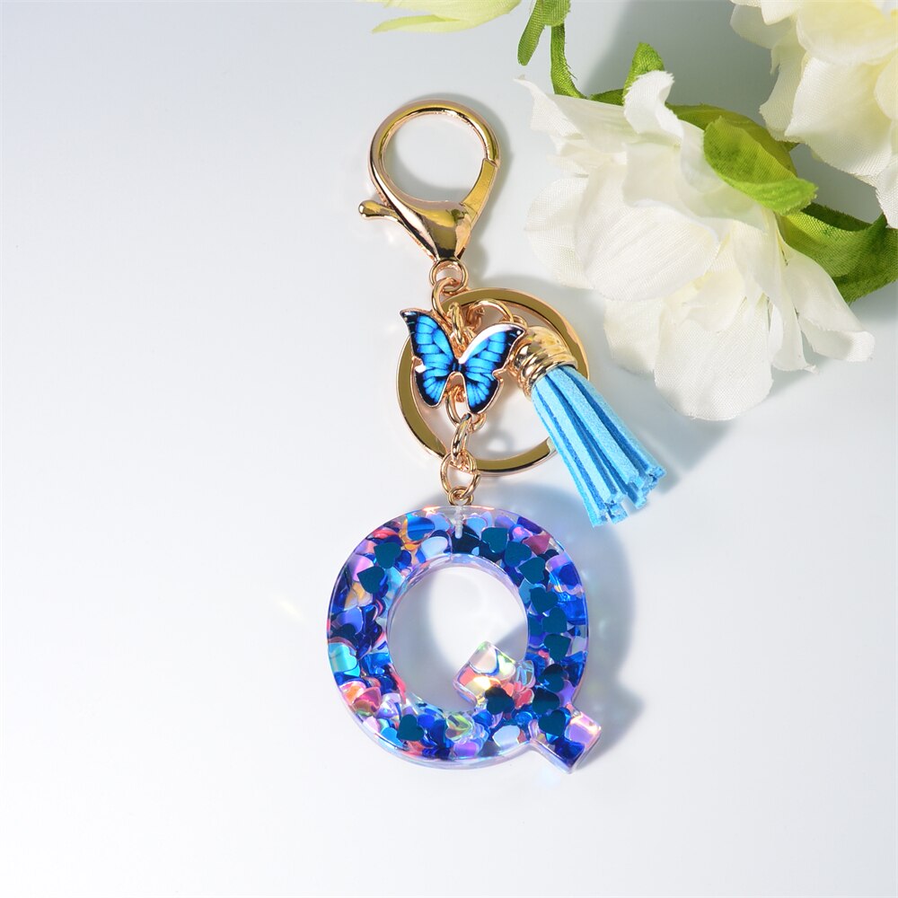 Peris Gems Q Blue Acrylic Letter and Butterfly Keychain | Initial Keychains Blue Acrylic Letter and Butterfly Keychain Initial Keychains SHEIN Amazon Temu