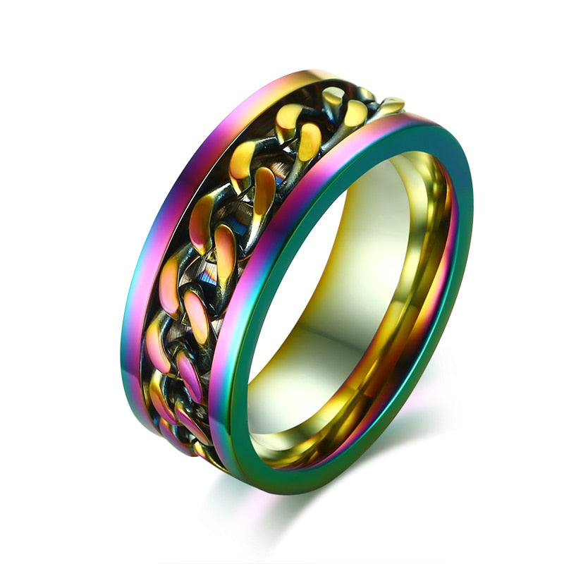 Peris Gems R-016C / 7 Spinner Cuban Chain Rings Unisex | Titanium Signet Rings SHEIN Amazon Temu