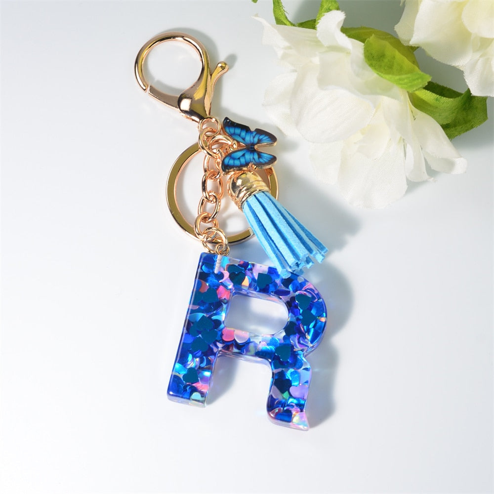 Peris Gems R / Blue Blue Acrylic Letter and Butterfly Keychain | Initial Keychains Blue Acrylic Letter and Butterfly Keychain Initial Keychains SHEIN Amazon Temu