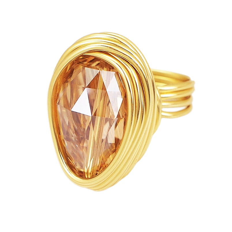 Peris Gems R062 Champagne / 7 Big Diamond Oval Crystal Rings for Women | Irregular Gold Party Rings for Women Big Diamond Oval Crystal Rings for Women | Irregular Gold SHEIN Amazon Temu