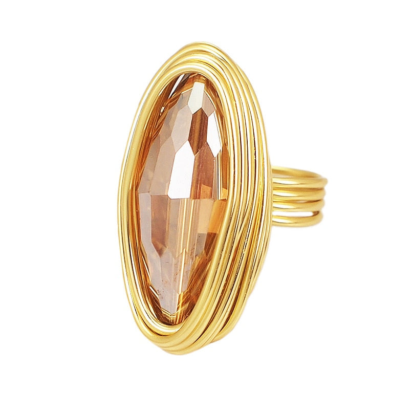 Peris Gems R063 Champagne / 7 Big Diamond Oval Crystal Rings for Women | Irregular Gold Party Rings for Women Big Diamond Oval Crystal Rings for Women | Irregular Gold SHEIN Amazon Temu