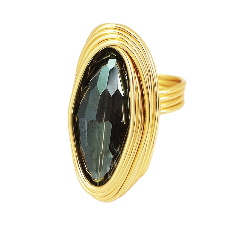 Peris Gems R063 Green / 7 Big Diamond Oval Crystal Rings for Women | Irregular Gold Party Rings for Women Big Diamond Oval Crystal Rings for Women | Irregular Gold SHEIN Amazon Temu