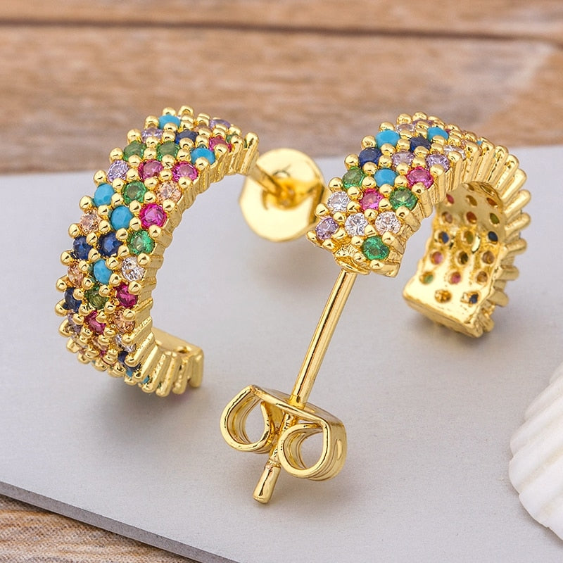 Peris Gems Rainbow Diamond Gold Semicircle Stud Earrings for Women SHEIN Amazon Temu