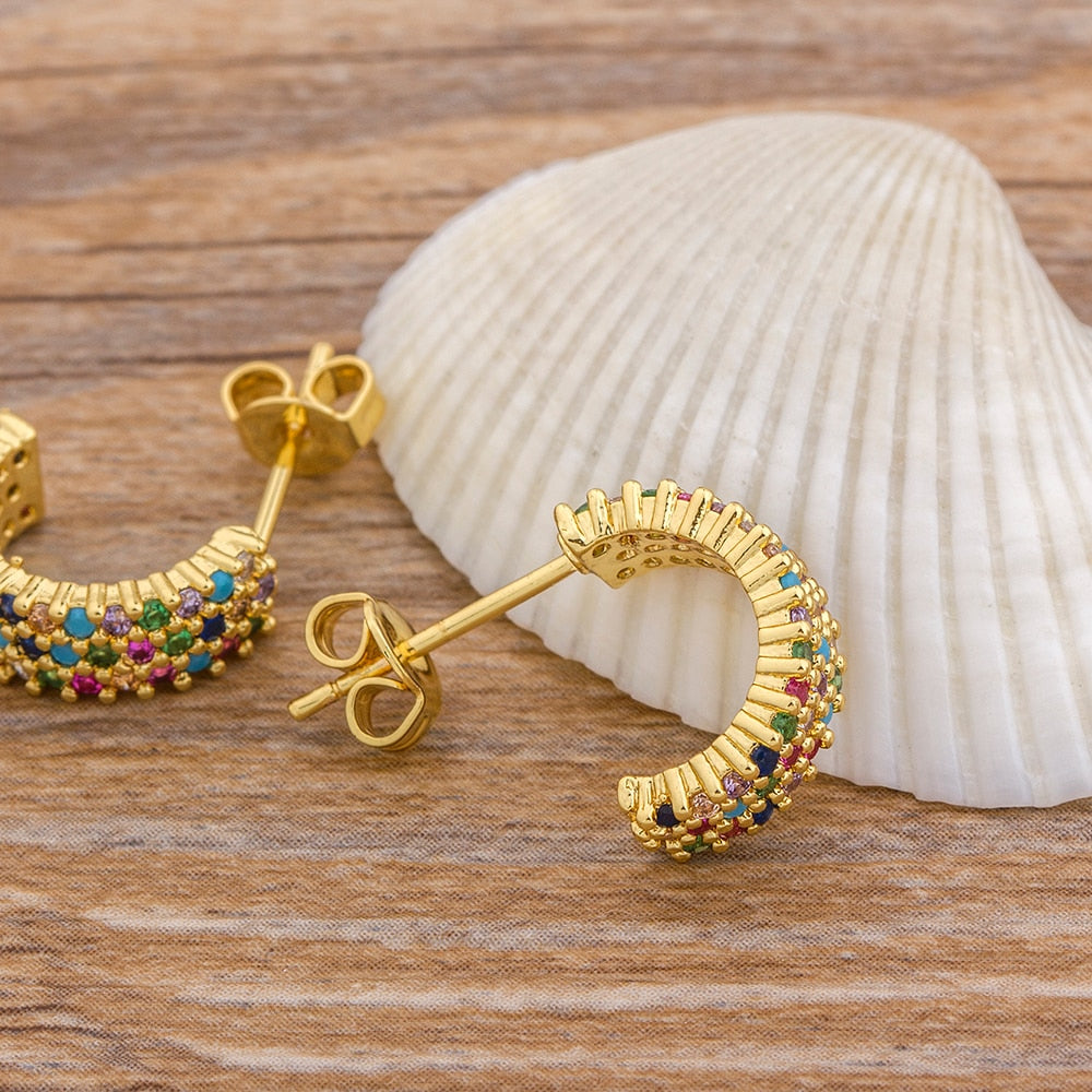 Peris Gems Rainbow Diamond Gold Semicircle Stud Earrings for Women SHEIN Amazon Temu