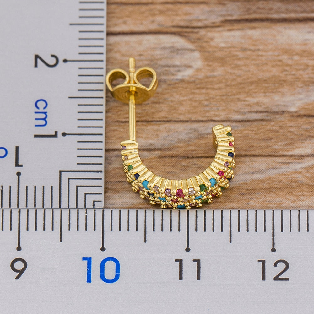 Peris Gems Rainbow Diamond Gold Semicircle Stud Earrings for Women SHEIN Amazon Temu